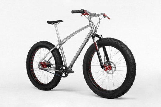 Fat tires and a titanium frame makes this Budnitz Bicycle glide over snow